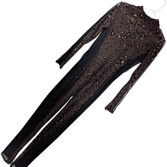 LIPS INC.! BLACK, BROWN, GOLD METALLIC, NET SIDE, SEXY ONESIE, JUMPSUIT! SZ L - Picture 8 of 8
